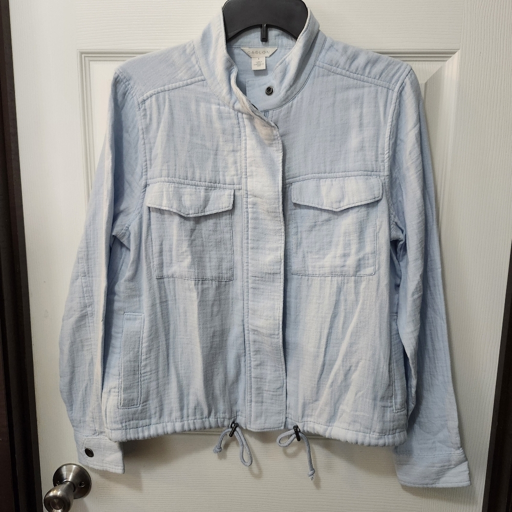 Caslon Zip Up Cotton Utility Jacket Blue Skyway. Sz S - Picture 5 of 11
